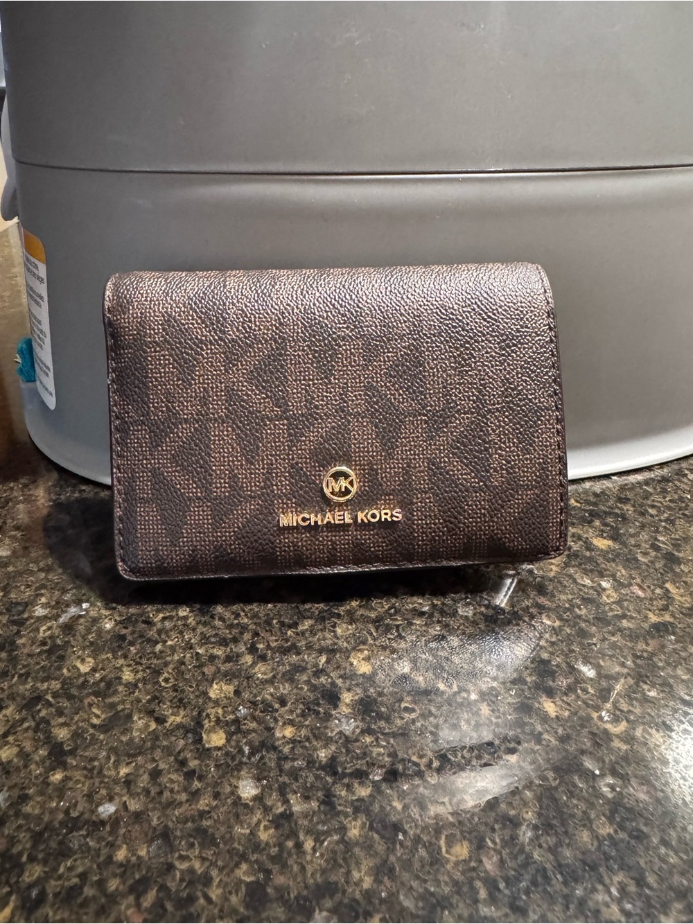 Michael Kors Brown MK Monogram Bifold Wallet with Gold Logo. Brand new!